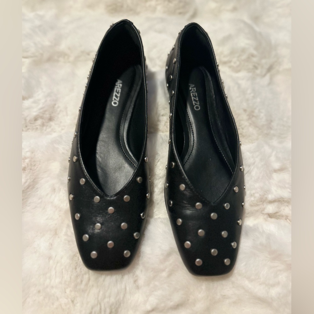 Black Studded Leather Ballet Flats
